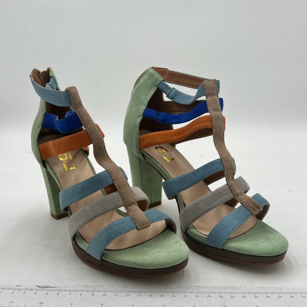 FSJ Multi Green Chunky High Heel Sandals Open Toe T-Strap Cutout Strappy Shoes - Picture 4 of 8